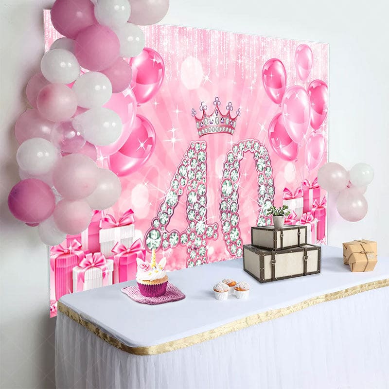 Aperturee - Aperturee Crown Talk To 40 Balloon Happy Birthday Backdrop