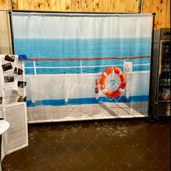 Aperturee - Aperturee Cruise Ship Deck Summer Backdrop Red Life Ring and Blue Ocean View Photo Background for Vacation Party