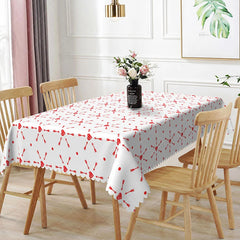 Aperturee - Aperturee Cupid Arrow Burst Rectangle Tablecloth Red Geometric Heart Pattern on White Modern Valentine Party Decor