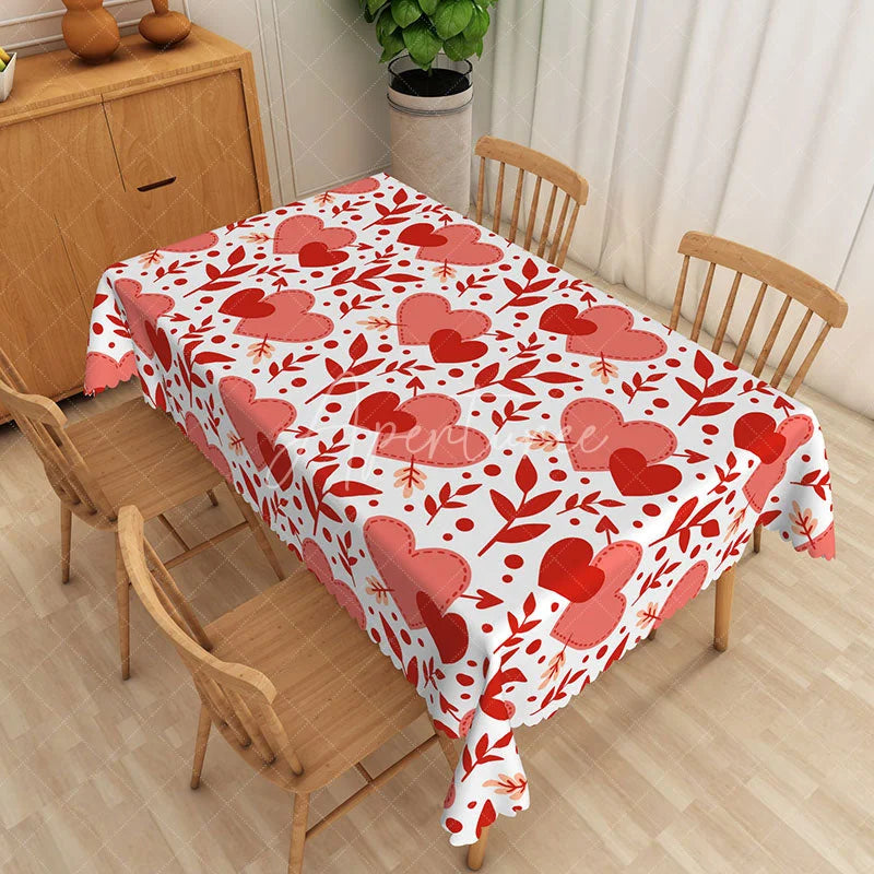 Aperturee - Aperturee Cupid Arrow Heart Rectangle Tablecloth Red Pink Love Table Cover Valentine Day Party Home Decor