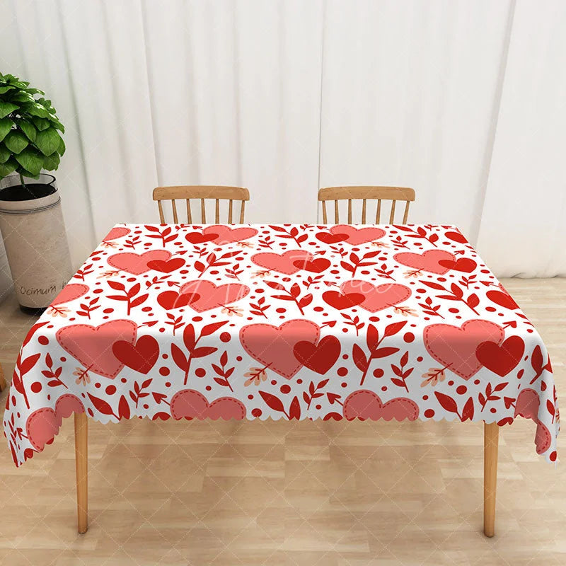 Aperturee - Aperturee Cupid Arrow Heart Rectangle Tablecloth Red Pink Love Table Cover Valentine Day Party Home Decor