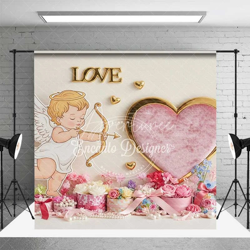 Aperturee - Aperturee Cupid Valentine’s Day Rose Gold Balloons Room Set Backdrop XOXO Heart Love Photography Background