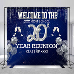 Aperturee Aperturee Custom 20th Year High School Reunion Backdrop Silver Balloons and Champagne Personalized Class Reunion Decor
