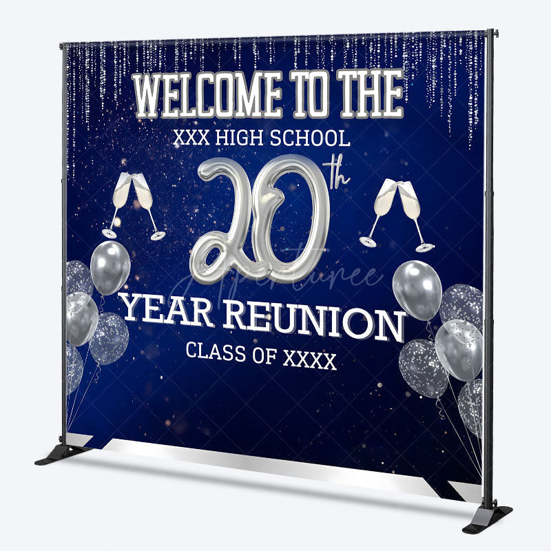 Aperturee Aperturee Custom 20th Year High School Reunion Backdrop Silver Balloons and Champagne Personalized Class Reunion Decor