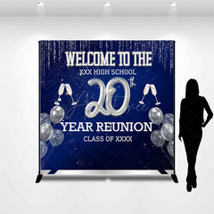 Aperturee Aperturee Custom 20th Year High School Reunion Backdrop Silver Balloons and Champagne Personalized Class Reunion Decor