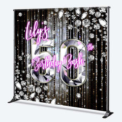 Aperturee Aperturee Custom 50th Birthday Bash Backdrop for Her Glamorous Pink Neon and Diamonds Fabulous Fifty Party Photo Prop