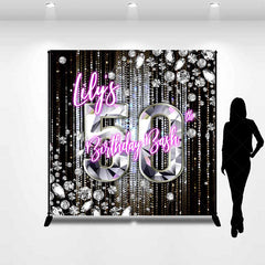 Aperturee Aperturee Custom 50th Birthday Bash Backdrop for Her Glamorous Pink Neon and Diamonds Fabulous Fifty Party Photo Prop