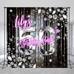 Aperturee Aperturee Custom 50th Birthday Bash Backdrop for Her Glamorous Pink Neon and Diamonds Fabulous Fifty Party Photo Prop