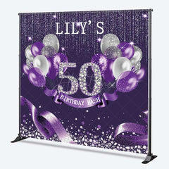Aperturee Aperturee Custom 50th Birthday Bash Backdrop for Her Purple and Silver Glitter Balloons Fabulous Fifty Diamond Party Prop