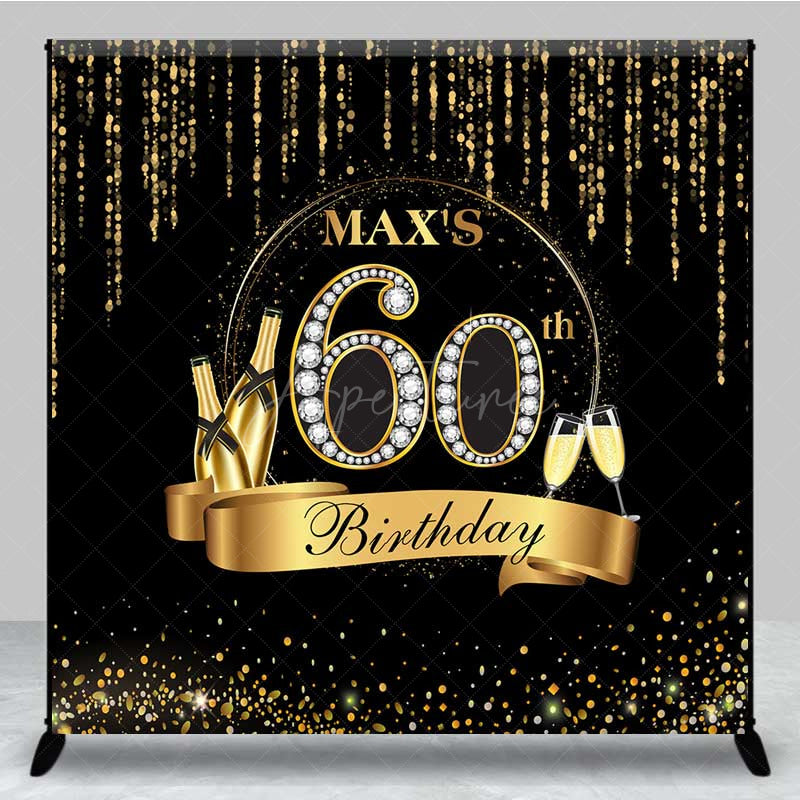 Aperturee Aperturee Custom 60th Birthday Party Backdrop Black and Gold Theme with Diamonds Personalized Milestone Elegant Decor