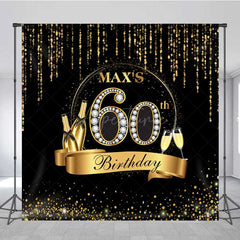 Aperturee Aperturee Custom 60th Birthday Party Backdrop Black and Gold Theme with Diamonds Personalized Milestone Elegant Decor