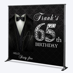 Aperturee Aperturee Custom 65th Birthday Backdrop for Him Black Tie Tuxedo and Diamonds Theme Elegant Milestone Party Photo Prop