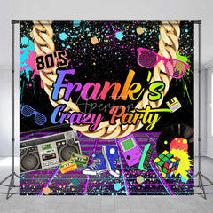 Aperturee - Aperturee Custom 80s Retro Neon Graffiti Party Backdrop with Gold Chain and Boombox Vibrant Birthday Decor