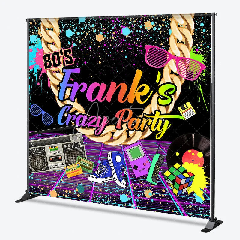 Aperturee - Aperturee Custom 80s Retro Neon Graffiti Party Backdrop with Gold Chain and Boombox Vibrant Birthday Decor