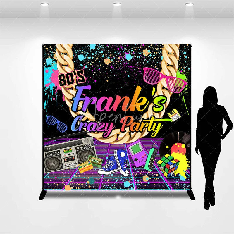 Aperturee - Aperturee Custom 80s Retro Neon Graffiti Party Backdrop with Gold Chain and Boombox Vibrant Birthday Decor