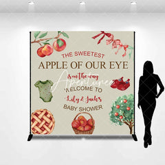 Aperturee - Aperturee Custom Apple of Our Eye Baby Shower Backdrop Personalized Welcome Sign with Watercolor Apples and Pie