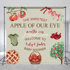 Aperturee - Aperturee Custom Apple of Our Eye Baby Shower Backdrop Personalized Welcome Sign with Watercolor Apples and Pie