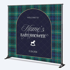 Aperturee - Aperturee Custom Arch Backdrop Green Plaid Rocking Horse Personalize Name Tartan Baby Shower Cover Winter Holiday Party Decor