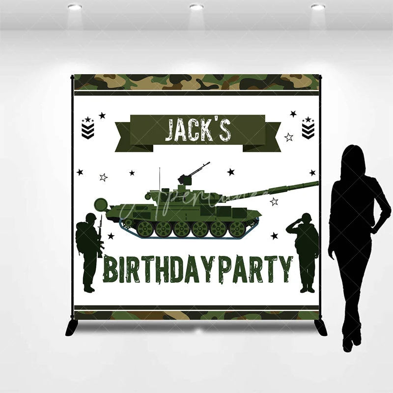 Aperturee - Aperturee Custom Army Military Tank Backdrop Personalized Soldier Birthday Party Decor with Your Name