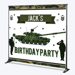 Aperturee - Aperturee Custom Army Military Tank Backdrop Personalized Soldier Birthday Party Decor with Your Name