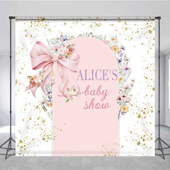 Aperturee Aperturee Custom Baby Shower Arch Backdrop Pink Bow and Wildflower Wreath Boho Floral Garden Party Welcome Sign Decor