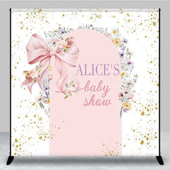 Aperturee Aperturee Custom Baby Shower Arch Backdrop Pink Bow and Wildflower Wreath Boho Floral Garden Party Welcome Sign Decor