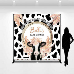 Aperturee Aperturee Custom Baby Shower Backdrop Have You Heard The Moos Boho Cow and Pampas Grass Farm Themed Party Banner