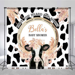 Aperturee Aperturee Custom Baby Shower Backdrop Have You Heard The Moos Boho Cow and Pampas Grass Farm Themed Party Banner