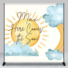 Aperturee - Aperturee Custom Baby Shower Backdrop Here Comes The Sun Boho Rainbow Sunshine Decor