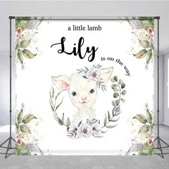 Aperturee - Aperturee Custom Baby Shower Backdrop Little Lamb Watercolor White Flower Greenery Farm Animal