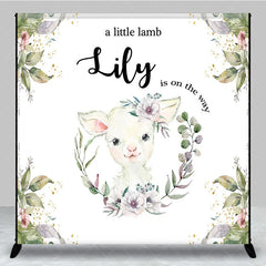 Aperturee - Aperturee Custom Baby Shower Backdrop Little Lamb Watercolor White Flower Greenery Farm Animal