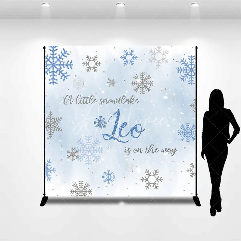 Aperturee - Aperturee Custom Baby Shower Backdrop Winter Wonderland Blue Snowflake Silver Sparkle Boy Decor