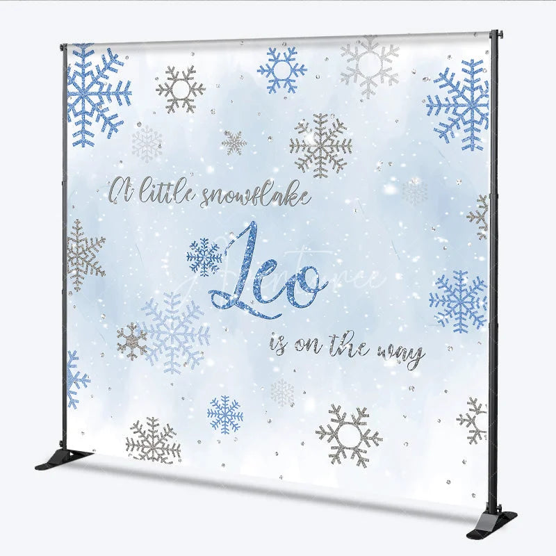 Aperturee - Aperturee Custom Baby Shower Backdrop Winter Wonderland Blue Snowflake Silver Sparkle Boy Decor