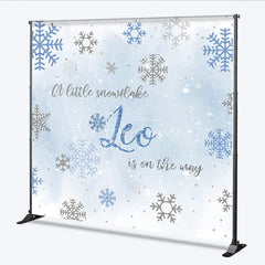 Aperturee - Aperturee Custom Baby Shower Backdrop Winter Wonderland Blue Snowflake Silver Sparkle Boy Decor