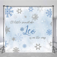 Aperturee - Aperturee Custom Baby Shower Backdrop Winter Wonderland Blue Snowflake Silver Sparkle Boy Decor