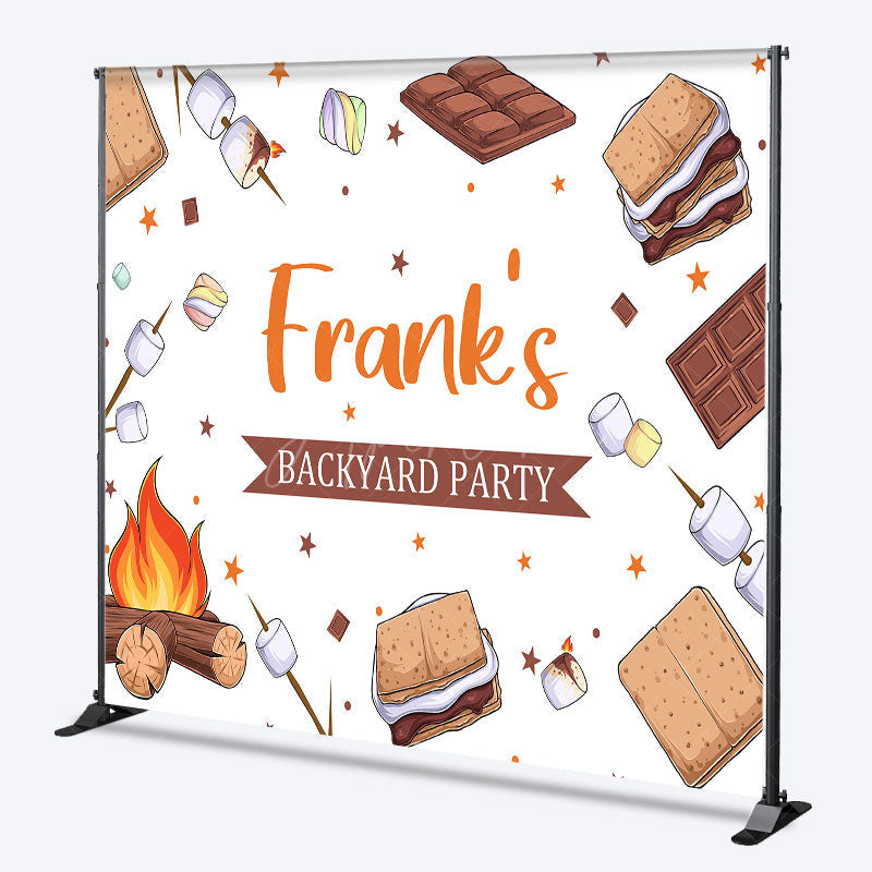 Aperturee Aperturee Custom Backyard Party Backdrop for Barbecue Campfire S’mores and Marshmallows Personalized Outdoor BBQ Decor