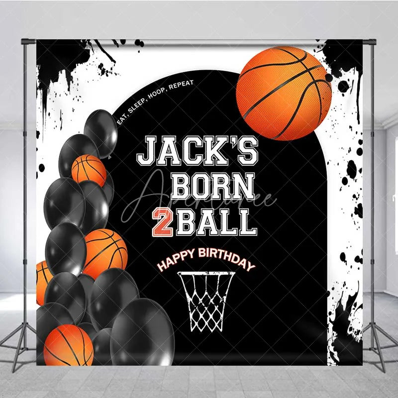 Aperturee - Aperturee Custom Basketball Born 2Ball Birthday Backdrop Eat Sleep Hoop Repeat Party Decor