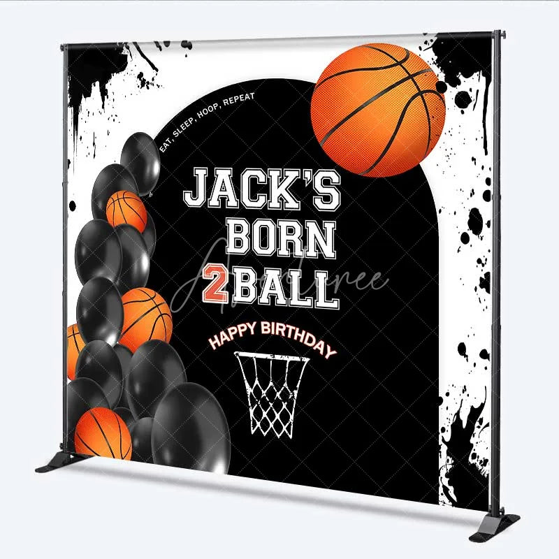 Aperturee - Aperturee Custom Basketball Born 2Ball Birthday Backdrop Eat Sleep Hoop Repeat Party Decor