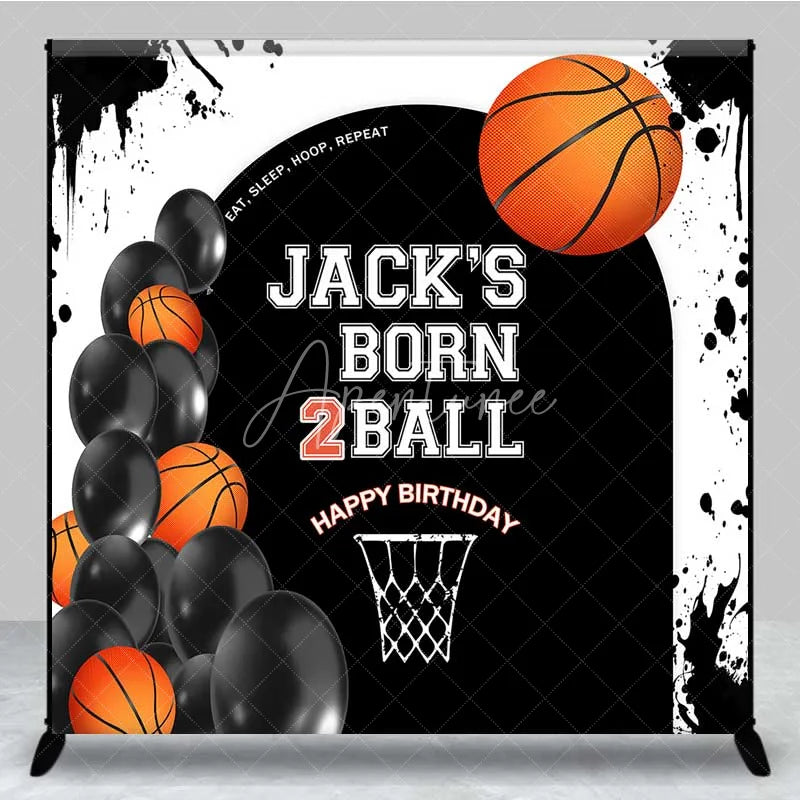 Aperturee - Aperturee Custom Basketball Born 2Ball Birthday Backdrop Eat Sleep Hoop Repeat Party Decor