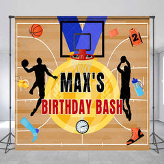 Aperturee - Aperturee Custom Basketball Court Birthday Bash Backdrop featuring Players and Sports Gear Party Decor