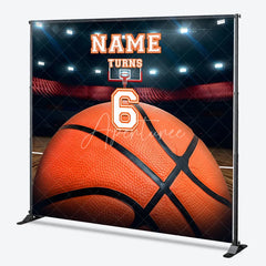 Aperturee - Aperturee Custom Basketball Court Stadium Backdrop with Personalized Name and Number 6 Sports Theme Birthday Party Decor