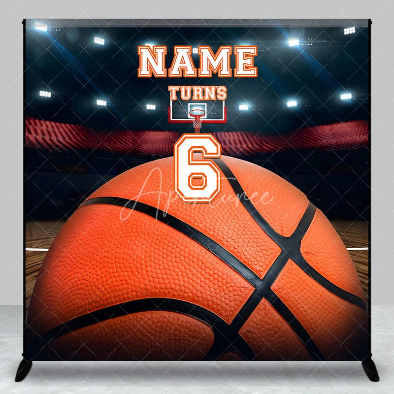 Aperturee - Aperturee Custom Basketball Court Stadium Backdrop with Personalized Name and Number 6 Sports Theme Birthday Party Decor