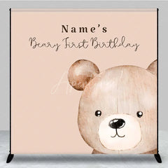 Aperturee - Aperturee Custom Beary First Birthday Backdrop Personalized Teddy Bear Theme Brown Gold White Balloons Decoration