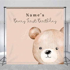 Aperturee - Aperturee Custom Beary First Birthday Backdrop Personalized Teddy Bear Theme Brown Gold White Balloons Decoration