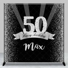 Aperturee - Aperturee Custom Birthday Backdrop 50th Silver Glitter Personalize Name Black Shine Beams Background Adult Party Prop