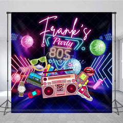 Aperturee - Aperturee Custom Birthday Backdrop 80s Retro Theme Neon Glow Disco Ball Boombox Party Supply