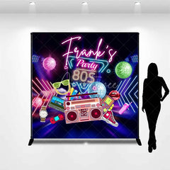 Aperturee - Aperturee Custom Birthday Backdrop 80s Retro Theme Neon Glow Disco Ball Boombox Party Supply