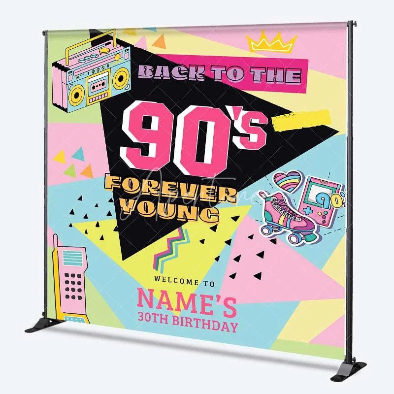 Aperturee - Aperturee Custom Birthday Backdrop Back to the 90s Personalize Name Retro Hip Hop Graffiti Background Nineties Party Decoration