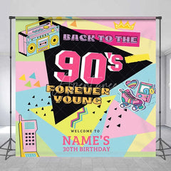 Aperturee - Aperturee Custom Birthday Backdrop Back to the 90s Personalize Name Retro Hip Hop Graffiti Background Nineties Party Decoration