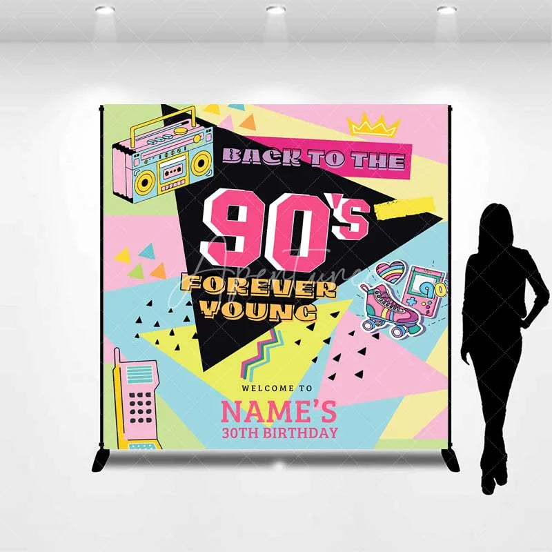 Aperturee - Aperturee Custom Birthday Backdrop Back to the 90s Personalize Name Retro Hip Hop Graffiti Background Nineties Party Decoration